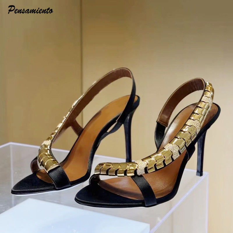 Women Formal Wear For Wedding - รองเท้าส้นสูงประดับเพชรหรูหรา ผ้าซาติน สายรัดข้อเท้า สไตล์กลาดิเอเตอร์ สำหรับผู้หญิง แฟชั่นฤดูร้อน