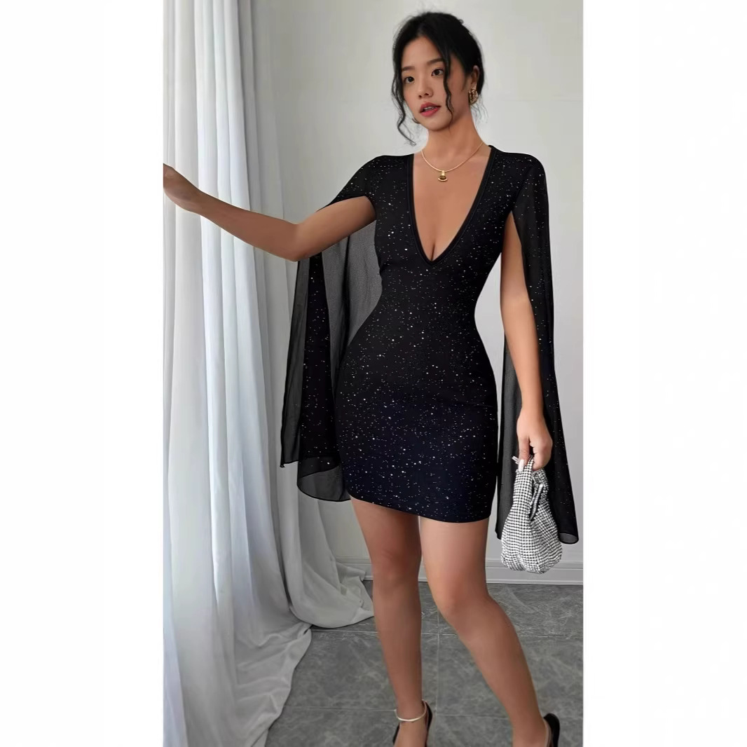 Formal Women'S Wear - เดรสทรงเข้ารูปคอวี ความยาวปานกลาง สง่างาม เหมาะสำหรับใส่ทำงาน ใส่ไปงานเลี้ยง งานค็อกเทล