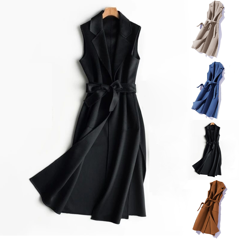Women'S Formal Wear Cardigan - เสื้อกั๊กคาร์ดิแกนแบบเปิดเย็บตะเข็บ แขนกุด คอปกแบบพับได้ สำหรับผู้หญิง สวมใส่ได้ในฤดูใบไม้ผลิและฤดูหนาว เหมาะสำหรับใส่ทำงานในออฟฟิศ