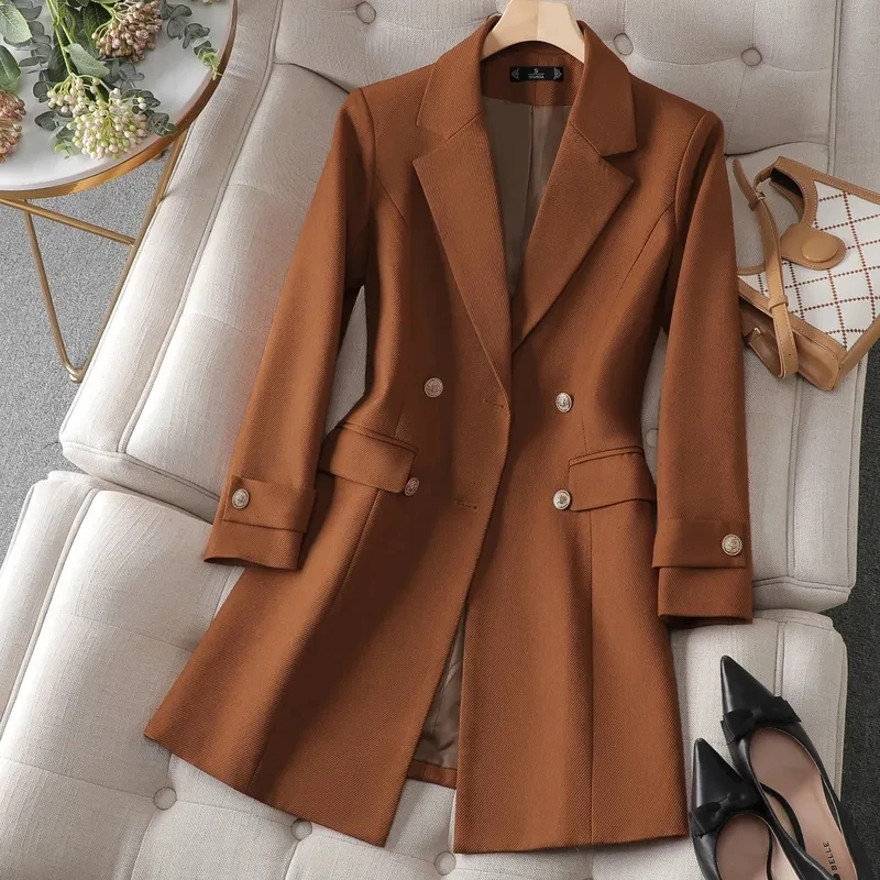 Women Formal Wear Black - ฤดูใบไม้ร่วงฤดูหนาวแจ็คเก็ตผู้หญิงยาว Blazer กาแฟสีกากีสีดําสํานักงานสุภาพสตรีอย่างเป็นทางการแจ็คเก็ตธุรกิจทํางานเสื้อหญิง Outerwear