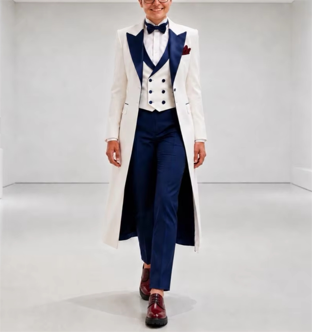 Formal Women'S Wear - เสื้อแจ็คเก็ตสีน้ำเงินกรมท่าขาวสำหรับผู้หญิง ชุดสูทหรูหรา ตัดเย็บอย่างประณีต เหมาะสำหรับใส่ทำงานหรือเป็นชุดไปงานแต่งงาน เสื้อเบลเซอร์สำหรับสุภาพสตรี (เฉพาะเสื้อแจ็คเก็ต)