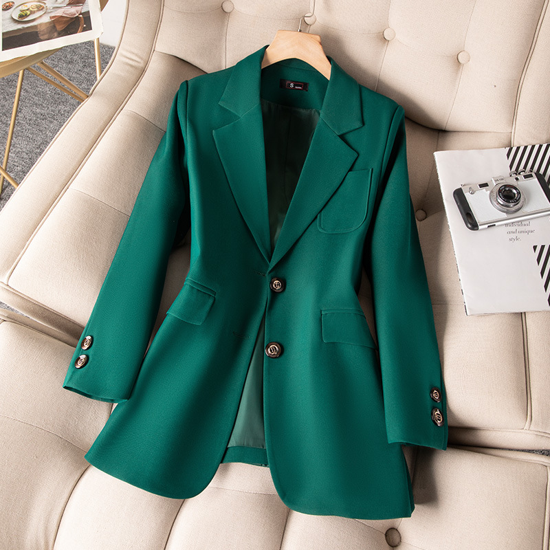 Women Formal Wear Black - สีฟ้าสีดําสีเขียวผู้หญิงอย่างเป็นทางการ Blazer Coat หญิงแขนยาวเดี่ยวเสื้อสํานักงานสุภาพสตรีทํางาน Blazers Outerwear