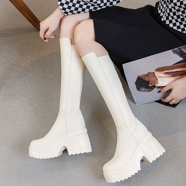 รองเท้าบูทส้นหนาสูงถึงเข่าสำหร - Formal Women'S Wear บทวิจารณ์และราคา