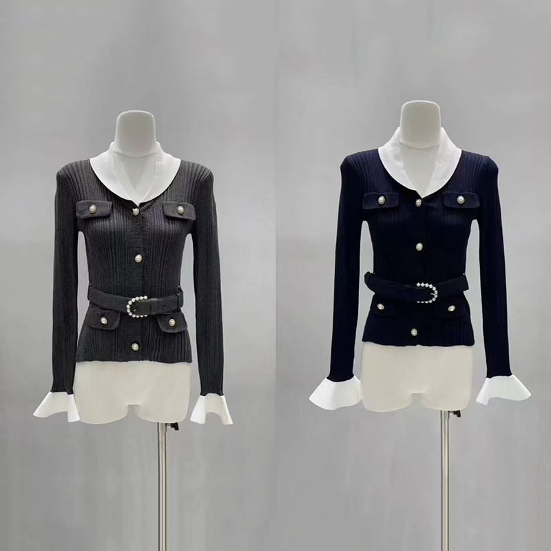 เสื้อคาร์ดิแกนถักคอวีสีตัดกันส - Women'S Formal Wear Cardigan บทวิจารณ์และราคา