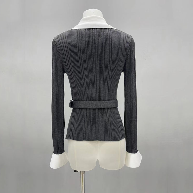 เสื้อคาร์ดิแกนถักคอวีสีตัดกันส - Women'S Formal Wear Cardigan บทวิจารณ์และราคา