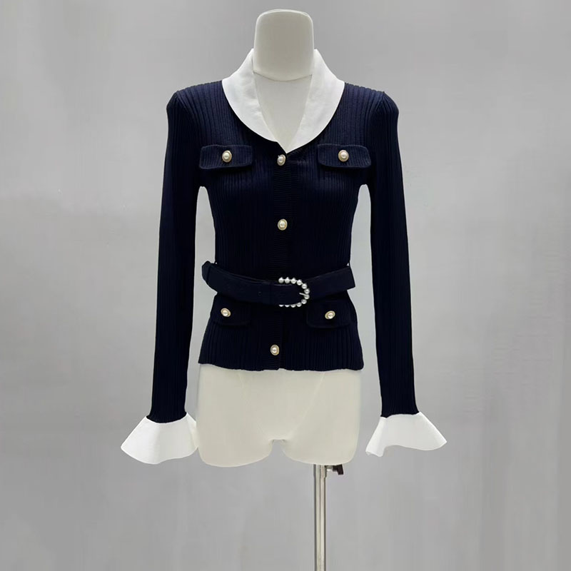 เสื้อคาร์ดิแกนถักคอวีสีตัดกันส - Women'S Formal Wear Cardigan บทวิจารณ์และราคา