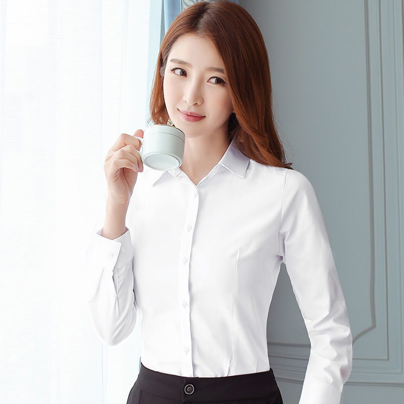 เสื้อเชิ้ตเกาหลีสีดำขาวทรงสลิม - Women Formal Wear Black บทวิจารณ์และราคา