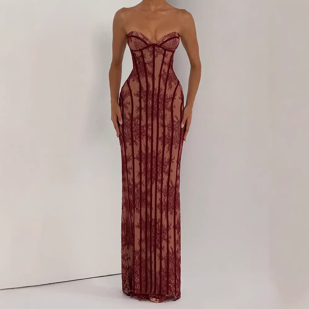 เดรสยาวทรงบอดี้คอนแบบไร้สายสำห - Formal Women'S Wear บทวิจารณ์และราคา